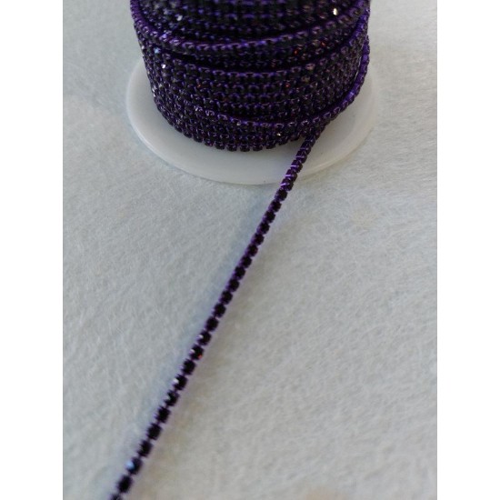 Стразовая цепочка  2 мм SS6 темно-фиолетовая в фиолетовой оправе, цена за 50 см